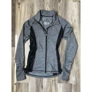 Victoria's Secret VSX Sport Full Zip Jacket Gray Black Thumbholes Womens S EUC